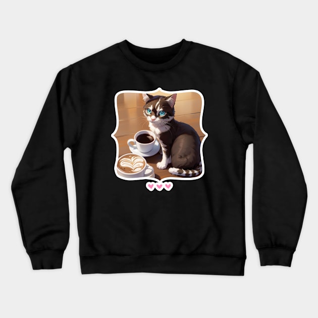 cat coffee lover Crewneck Sweatshirt by LycheeDesign